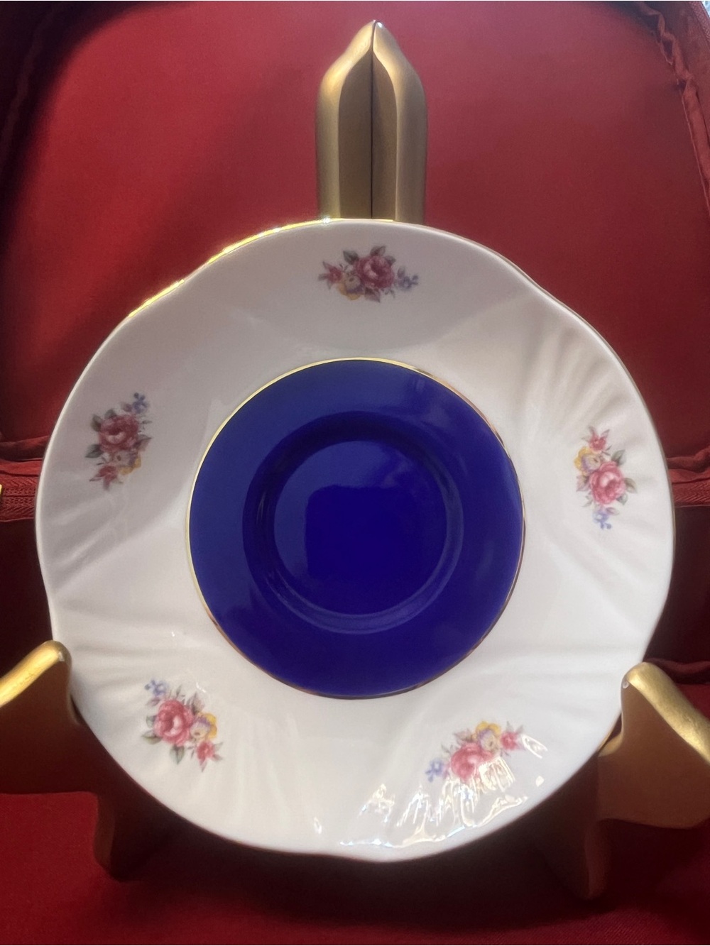 🛍️5 FOR $20 🛍️ Cobalt Center Porcelain Dinner Plate with Pink Rose Accents - Picture 12 of 13